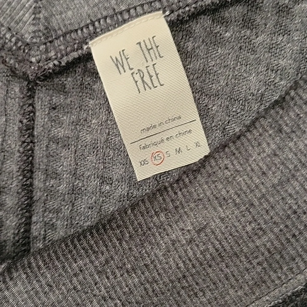Free People Gray Charcoal Waffle Knit Long Balloon Sleeve Off Shoulder Vneck Top